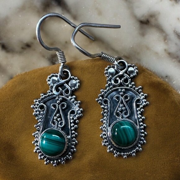 Jewelry - Malachite Sterling Silver Drop Earrings